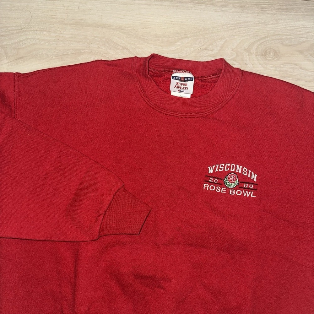 VINTAGE Y2K Wisconsin Badgers Sweater Mens Large Red Rose Bowl 2000 USA Football